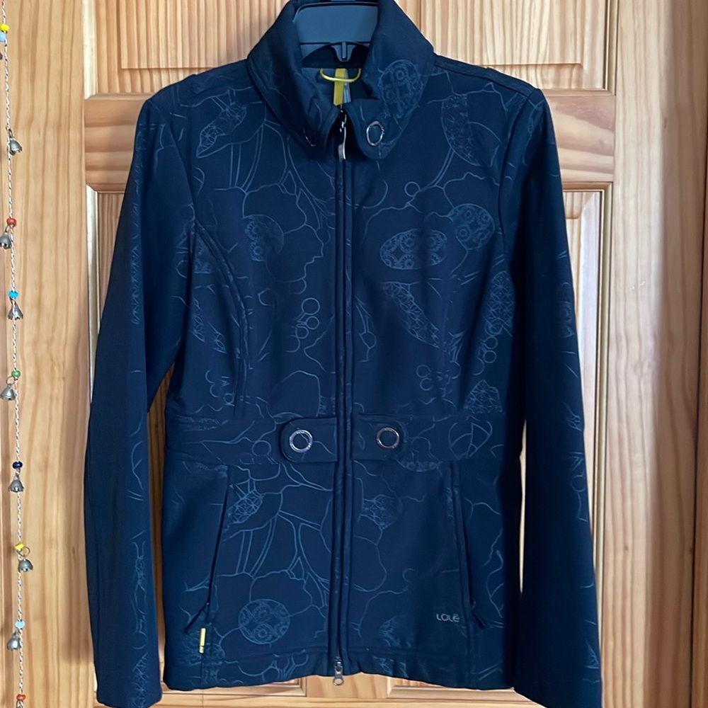 LOLE Black Floral Water Repellent Jacket,Full DOUBLE Zip Fleece Lined, Size Sm